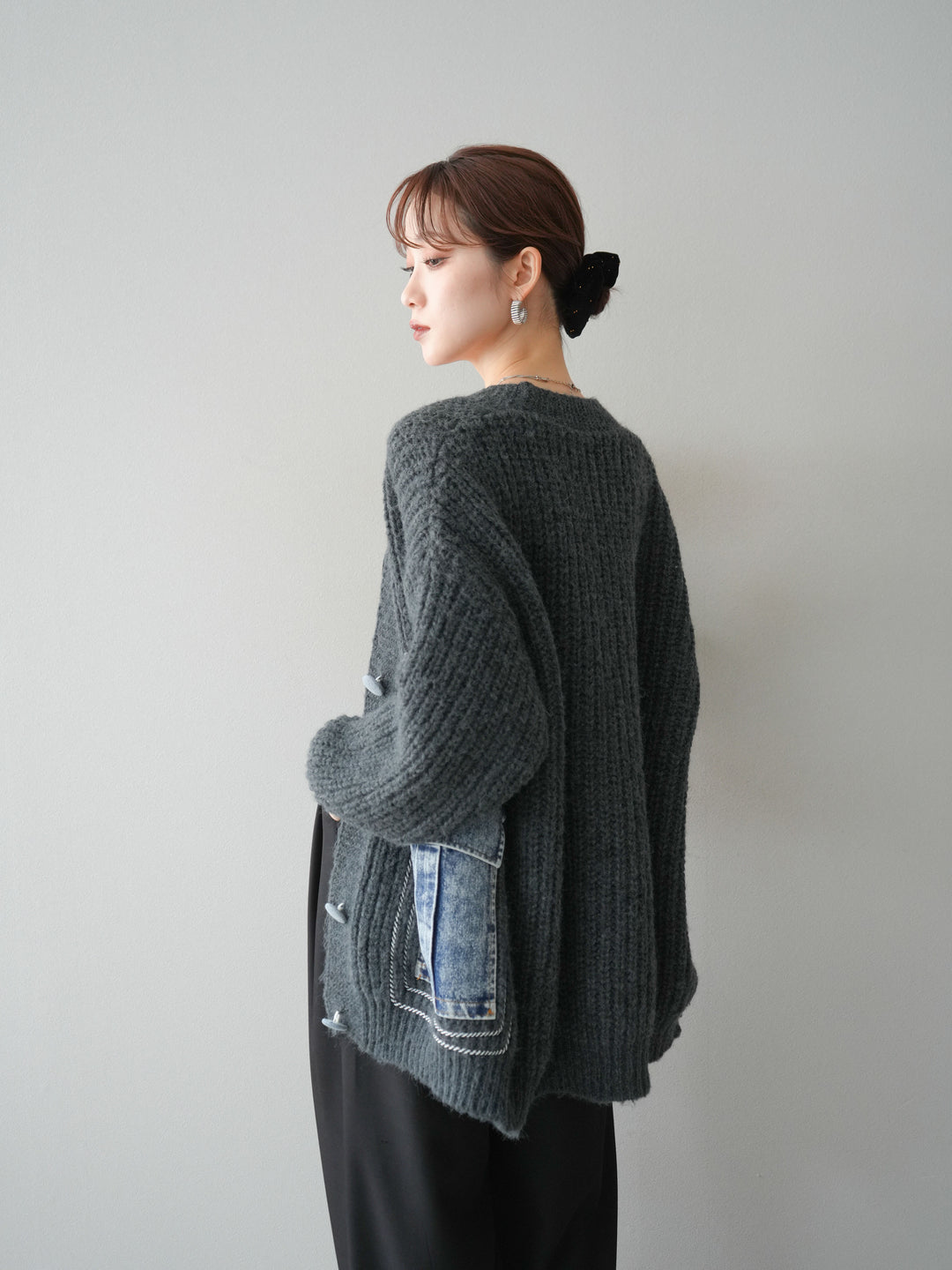 [予約]デニムポケットハンドステッチカーディガン/gray