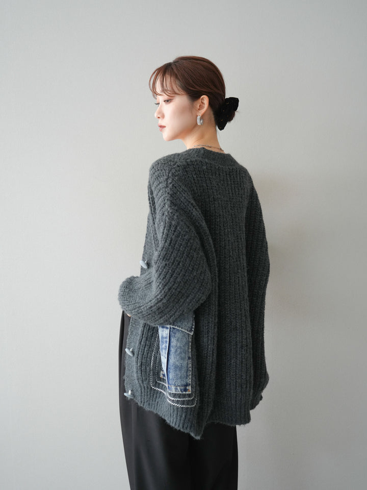 [予約]デニムポケットハンドステッチカーディガン/gray