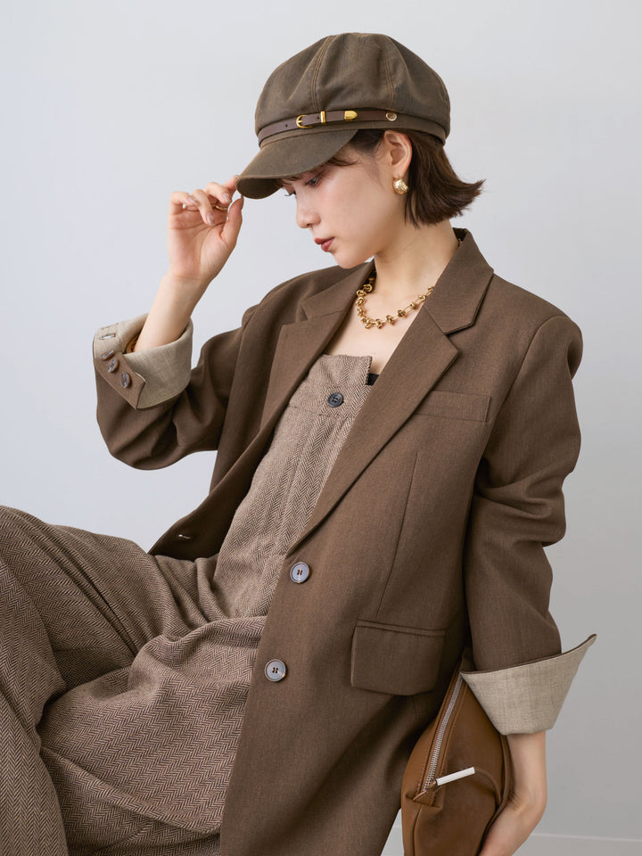 [予約]ヘリンボーンサロペット/beige