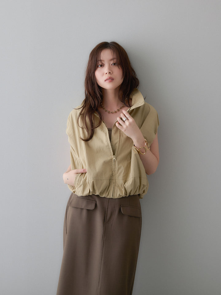[SET]バルーンギャザーベスト+クレープデシンフラップ付きストレートスカート(2set)