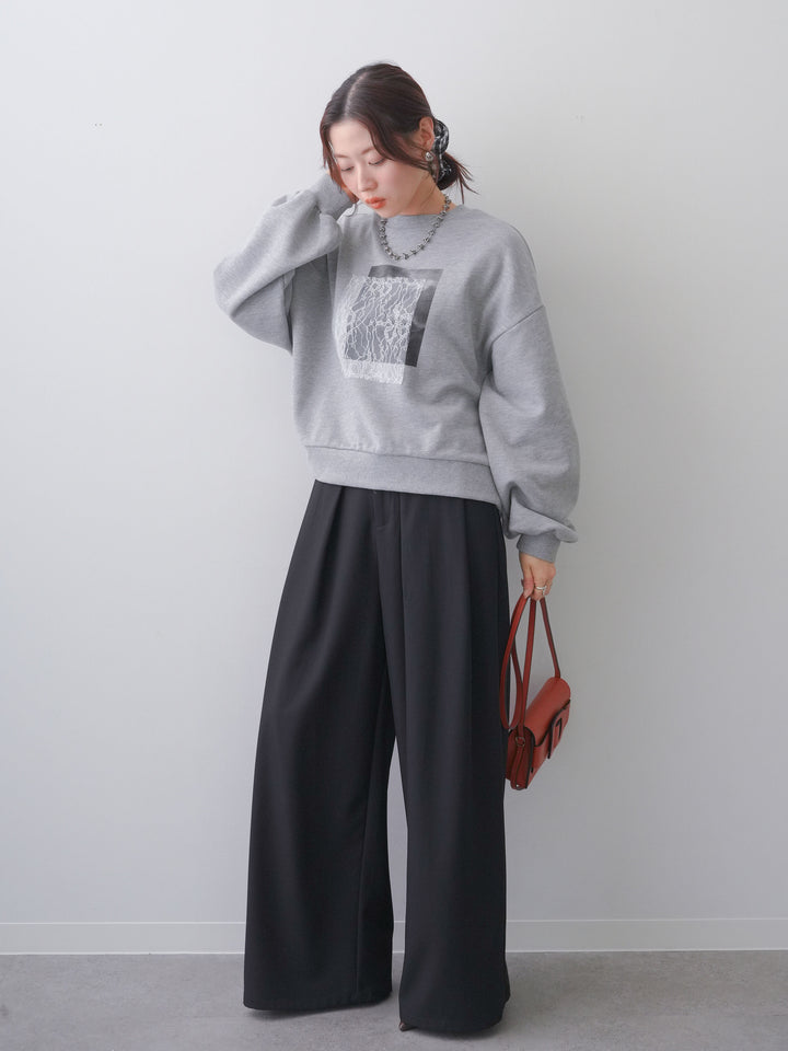 [SET]レースドッキングスウェットプルオーバー+ベルトループデザインワイドパンツ(2set)