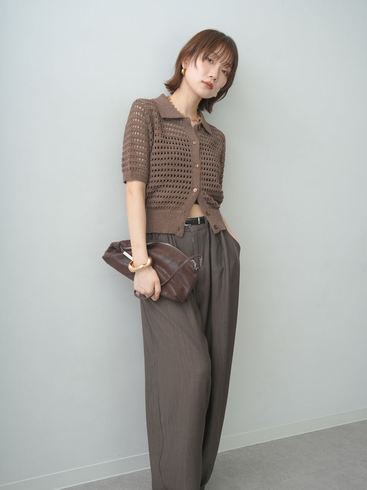 【套裝】格紋領半針織開襟衫 + 格紋領半針織開襟衫（兩件套）