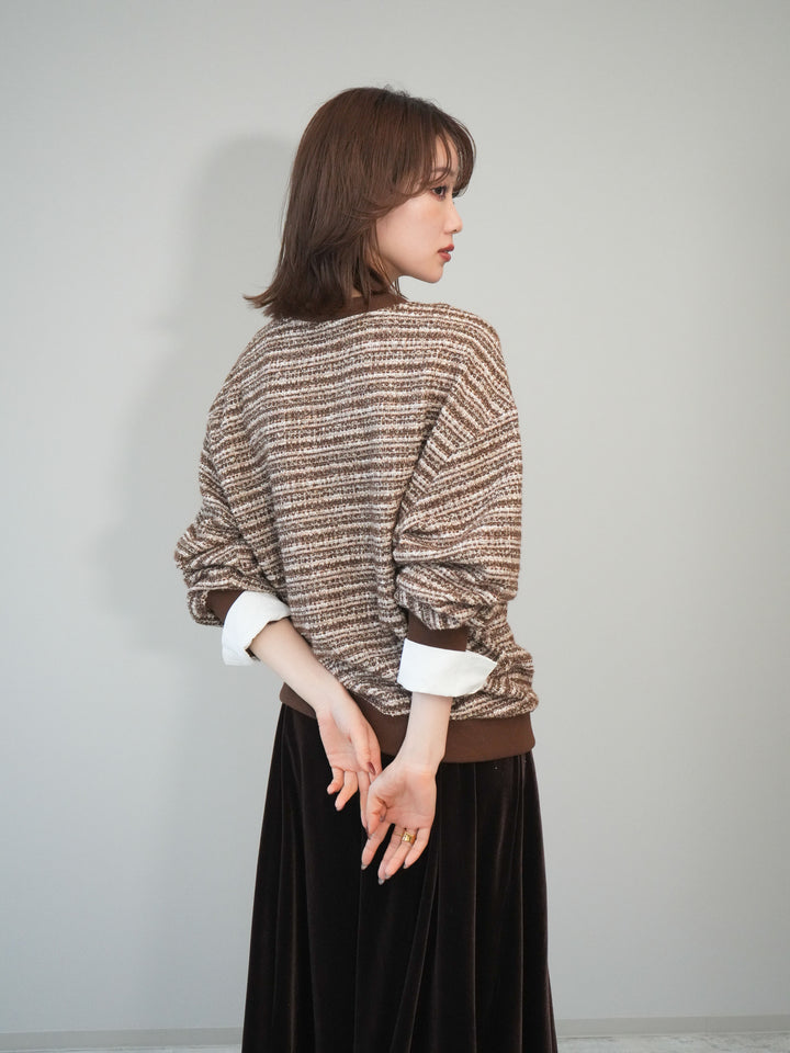 [予約]MIXツイードライクカフスドッキングプルオーバー/brown