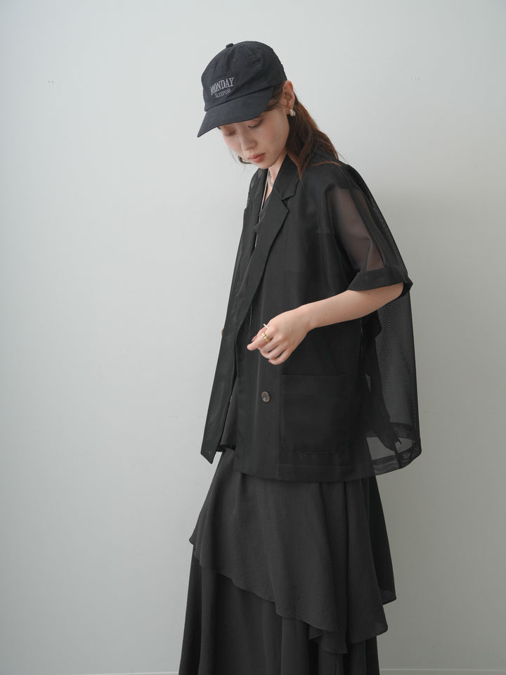 [予約]ワンショルフリルティアードドレス/black