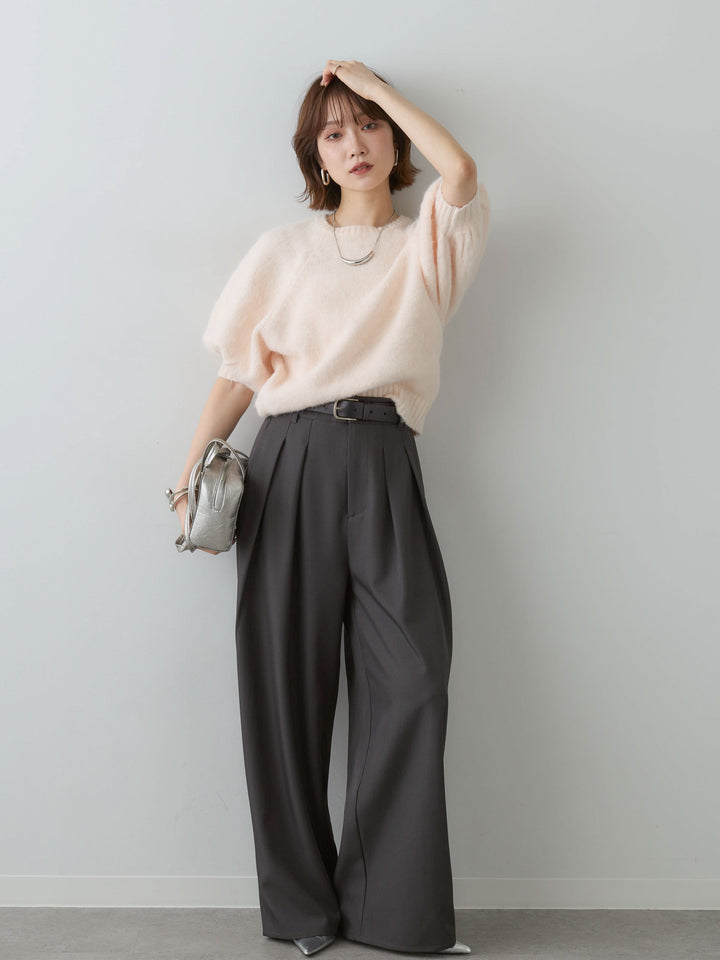[SET]モヘアハーフプルオーバー+ツイルタックワイドパンツ(2set)