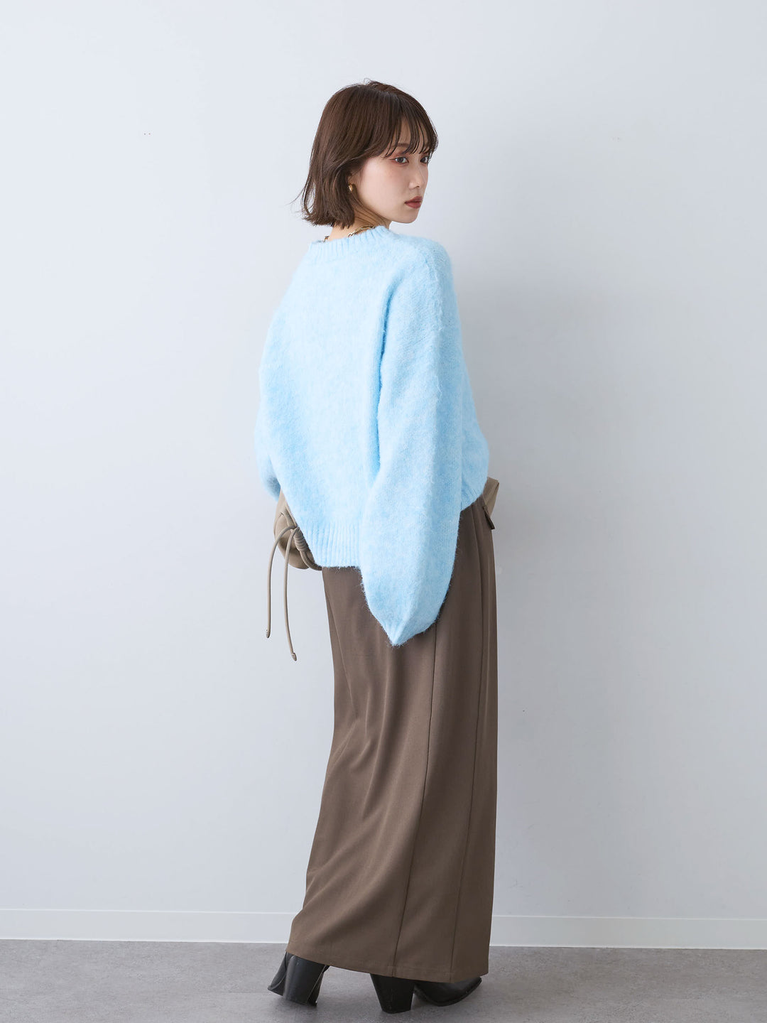 [SET]ソフトシャギーニットプルオーバー+クレープデシンフラップ付きストレートスカート(2set)