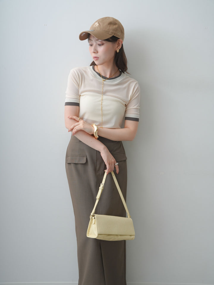 [SET]トリムレイヤードシアー半袖トップス+クレープデシンフラップ付きストレートスカート(2set)