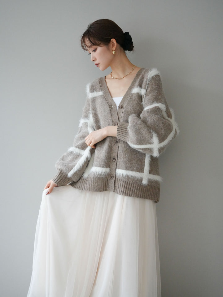 [予約]ミックスシャギーチェックカーディガン/beige
