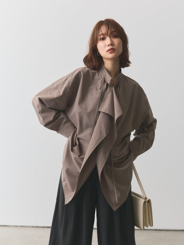 【Allure】[SET]ピーチスキンデザインネックオーバーシャツ+ピーチスキンデザインネックオーバーシャツ(2set)