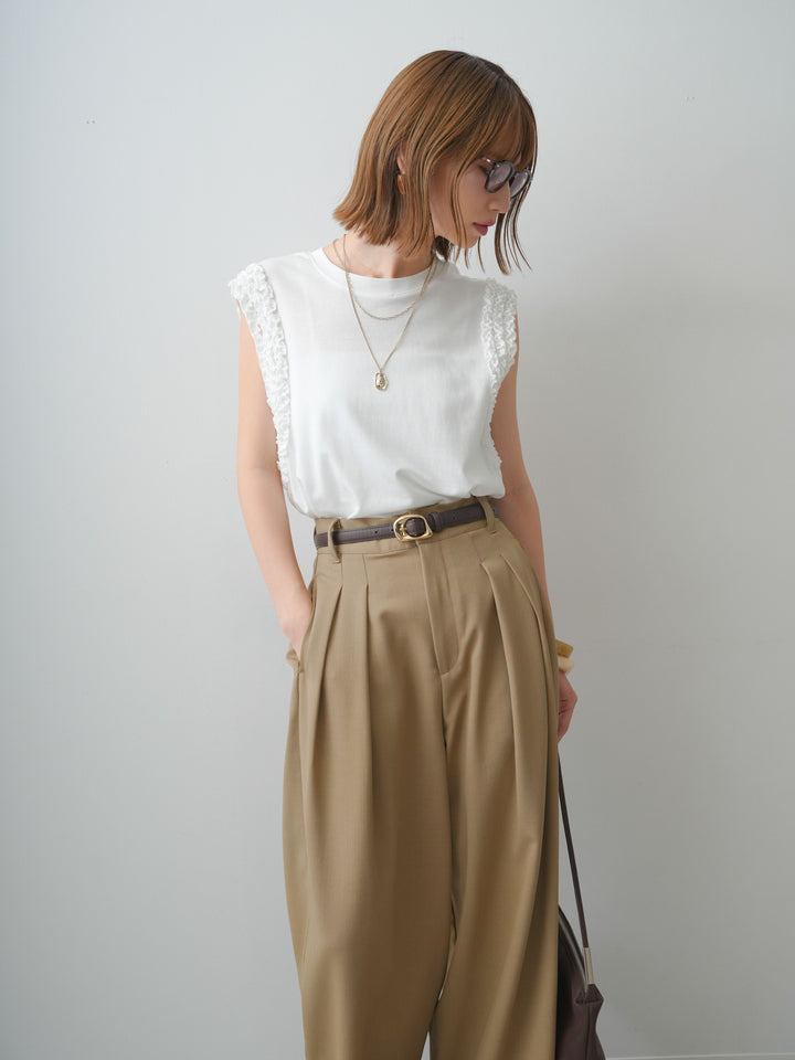 [SET]ホイップフリルフレンチTEE+クレープデシンタックワイドパンツ(2set)
