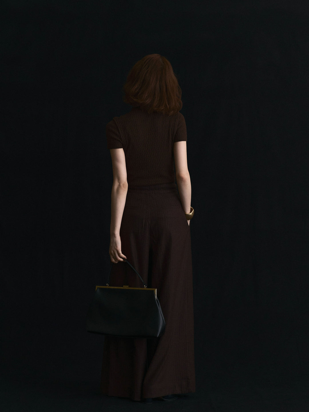 [予約]ウールライクストライプワイドパンツ/ブラウン