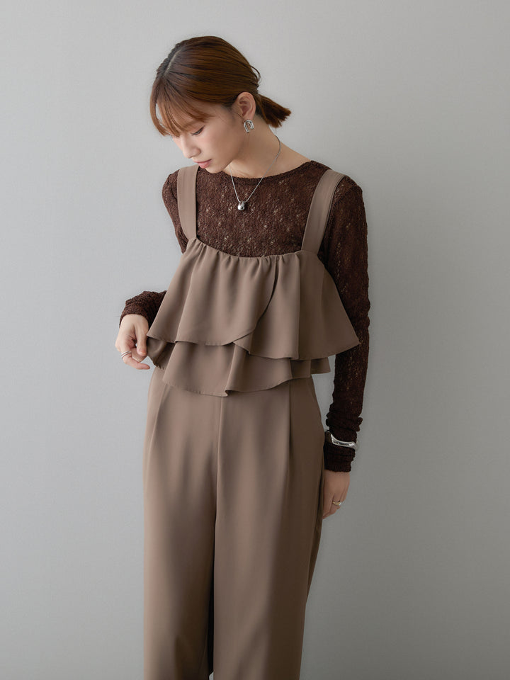[予約]メッシュレースバックオープントップス/brown