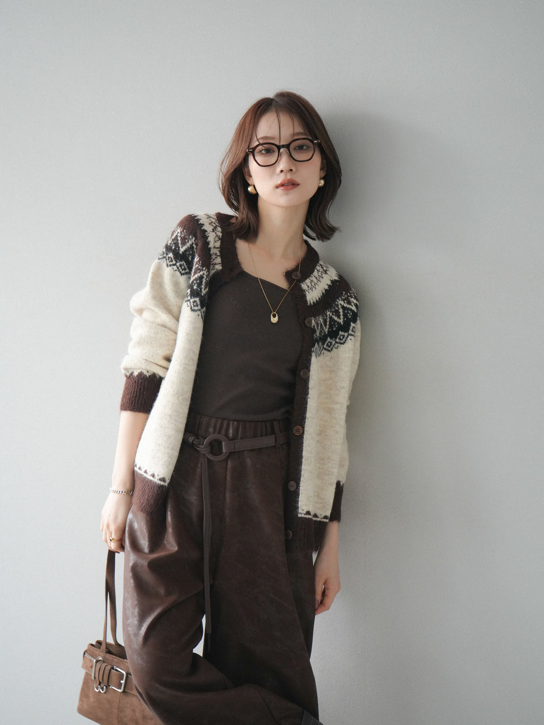 [予約]ノルディック柄ニットカーディガン/ivory