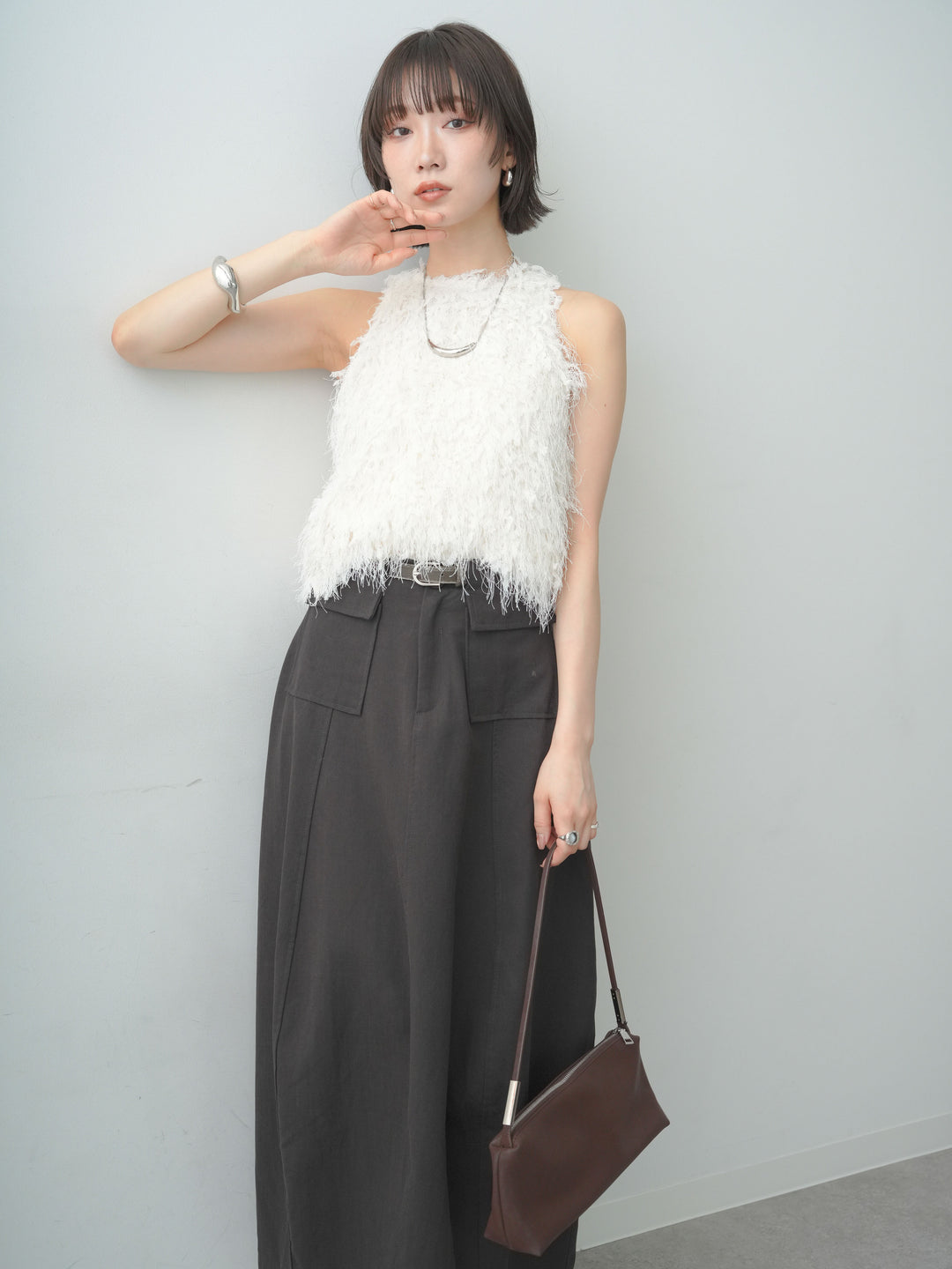 [予約]フェザーフリンジアメスリトップス/ivory