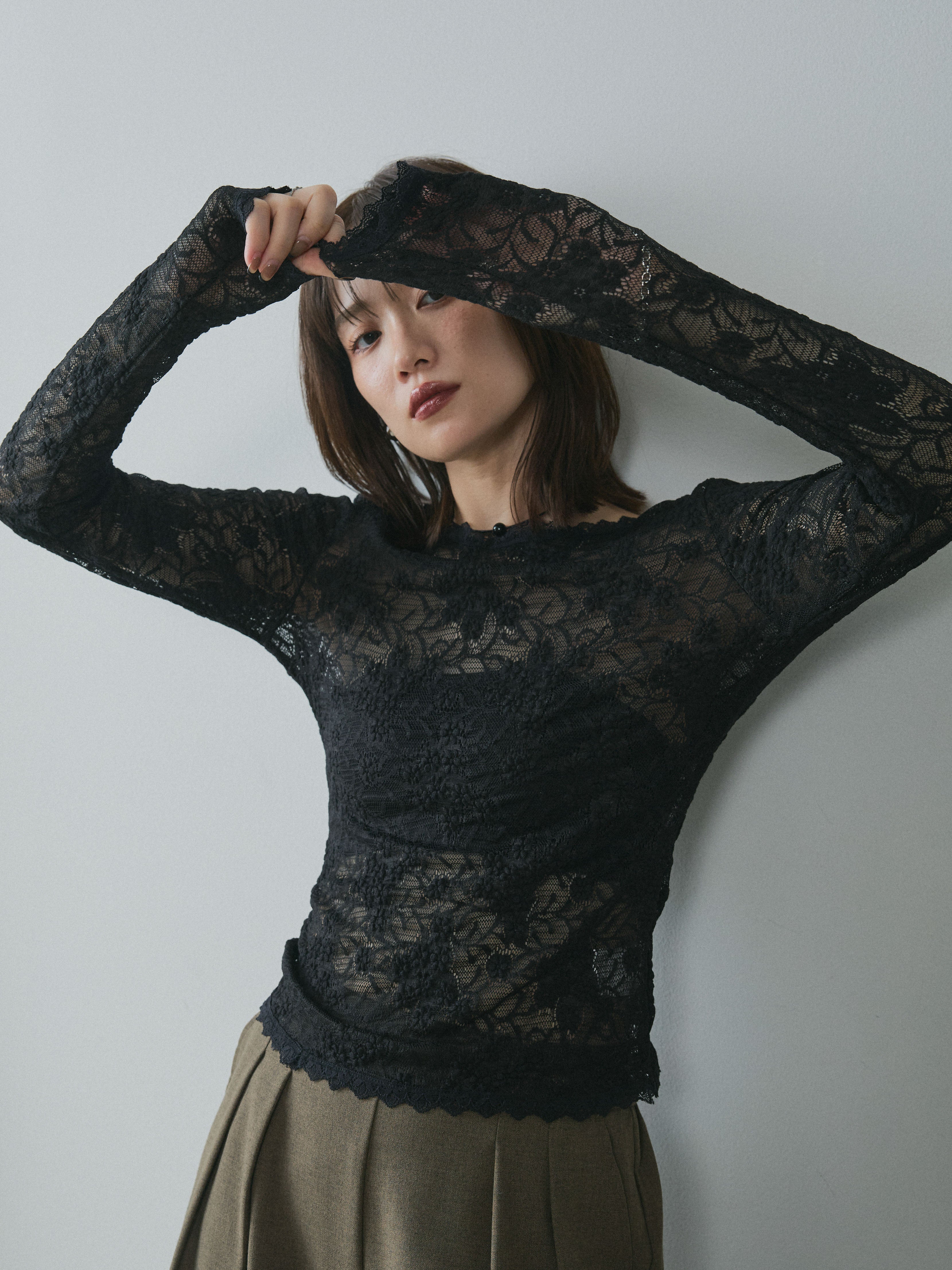 予約]バックオープンレーストップス/black – Lumier