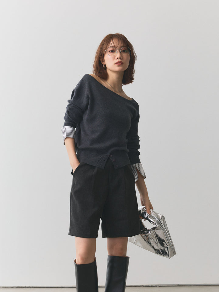 【Allure】[SET]シャツカフスフロントスリットニットプルオーバー+シャツカフスフロントスリットニットプルオーバー(2set)