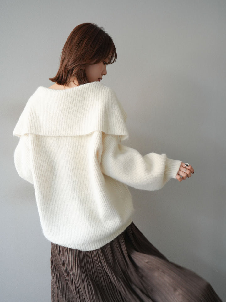 [予約]襟付きボタンオーバーニットカーディガン/ivory
