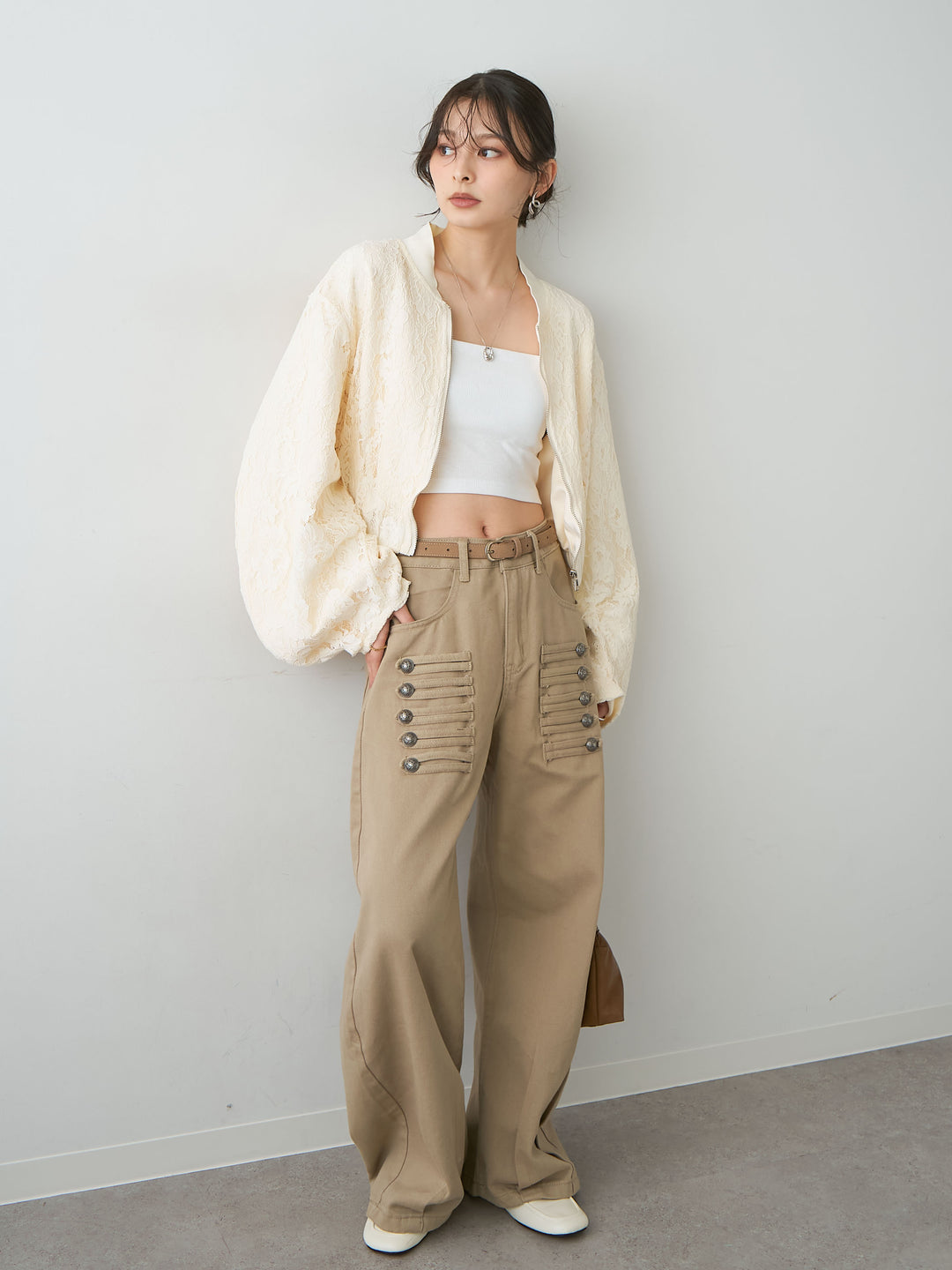 [SET]レースブルゾン+ナポレオンコットンカーブパンツ(2set)