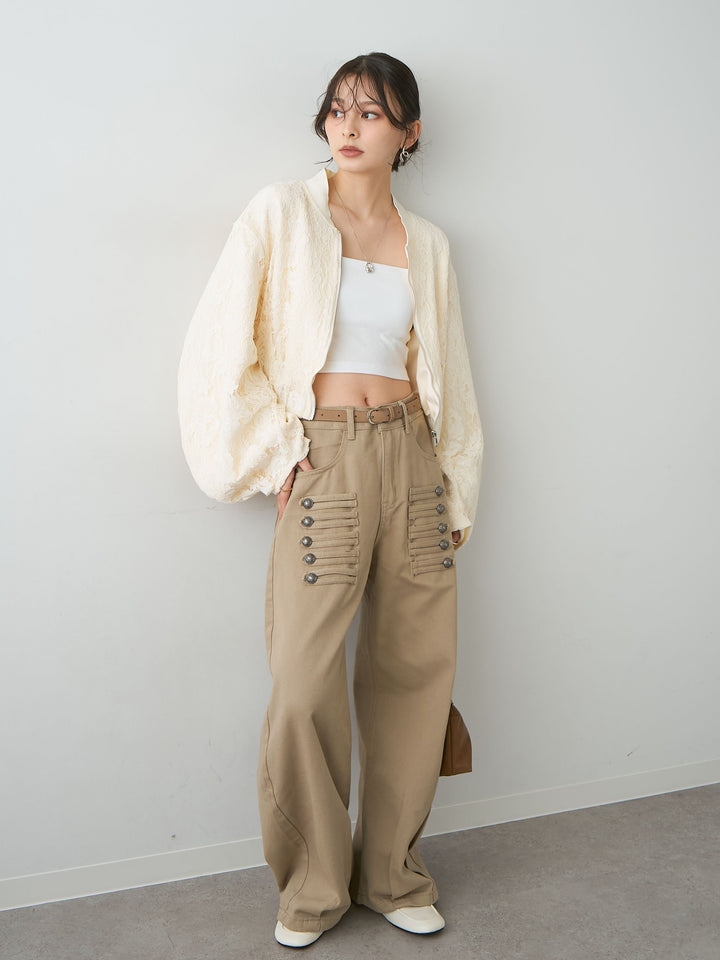 [SET]レースブルゾン+ナポレオンコットンカーブパンツ(2set)