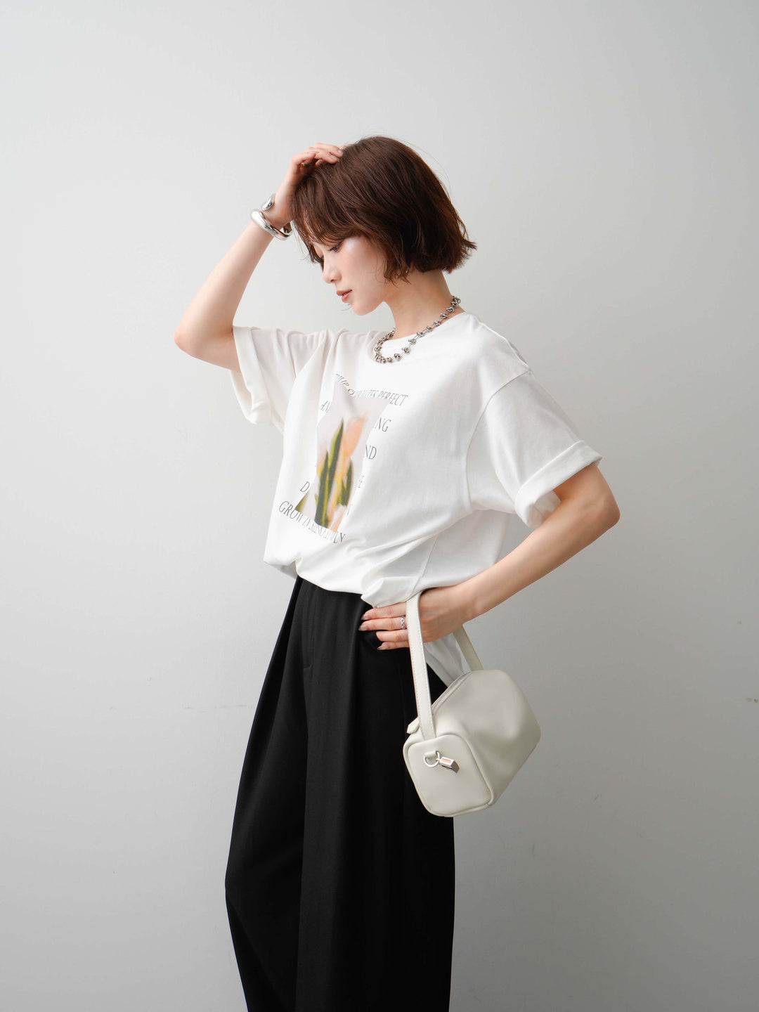 [SET]フラワーフォトTEE+ベルトループデザインワイドパンツ(2set)
