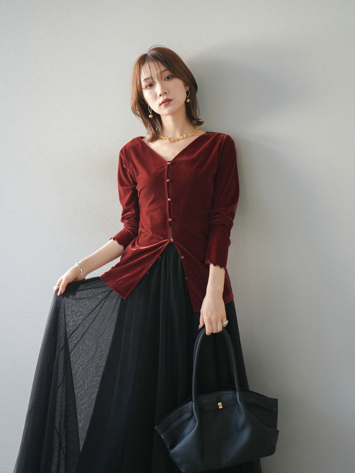 [予約]ベロアカーディガン/bordeaux