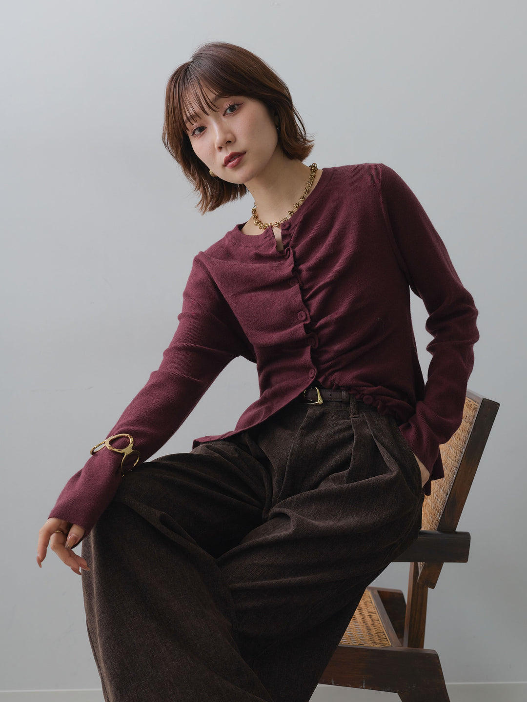 [SET]フロントギャザーカーディガン+選べるアクセセット(2set)