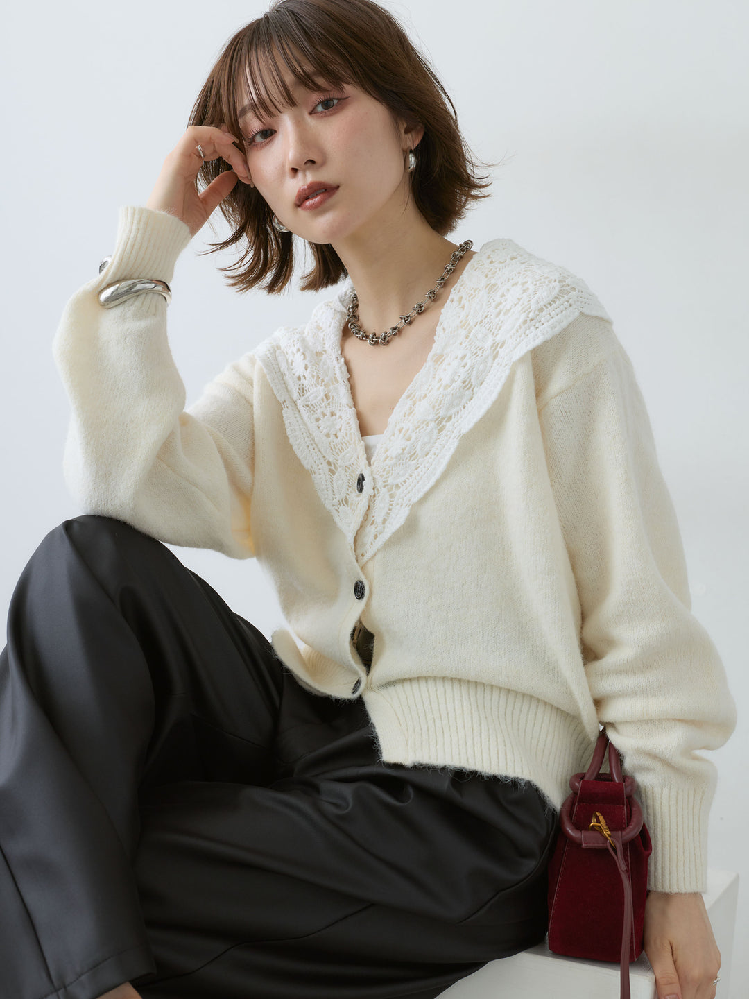 [SET]モヘアレースショールカラーカーディガン+モヘアレースショールカラーカーディガン(2set)
