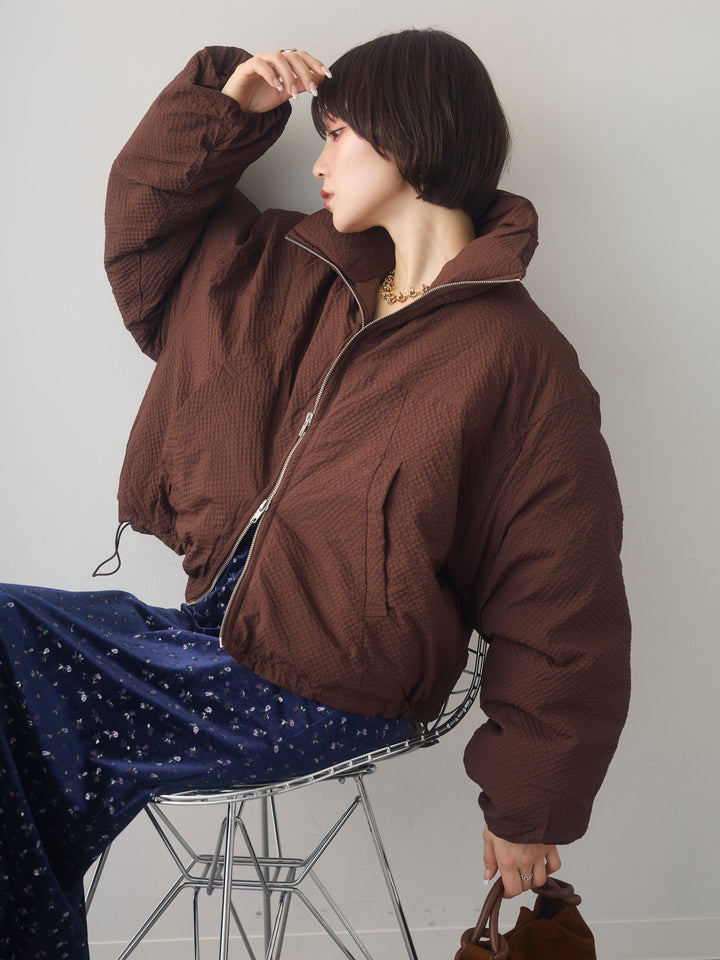 [予約]スタンドカラーショートパフジャケット/brown