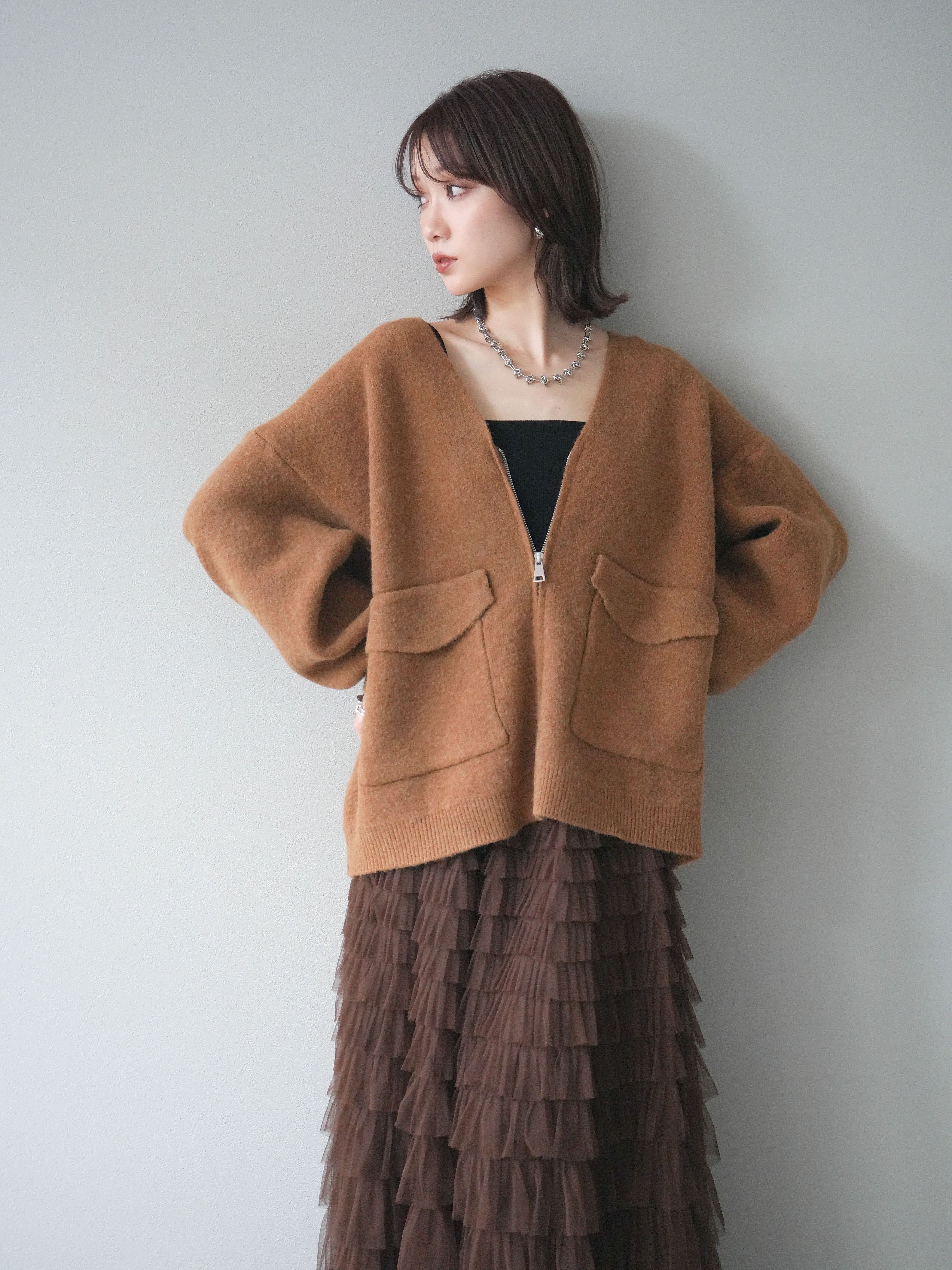 予約]BIGポケットジップニットカーディガン/camel – Lumier