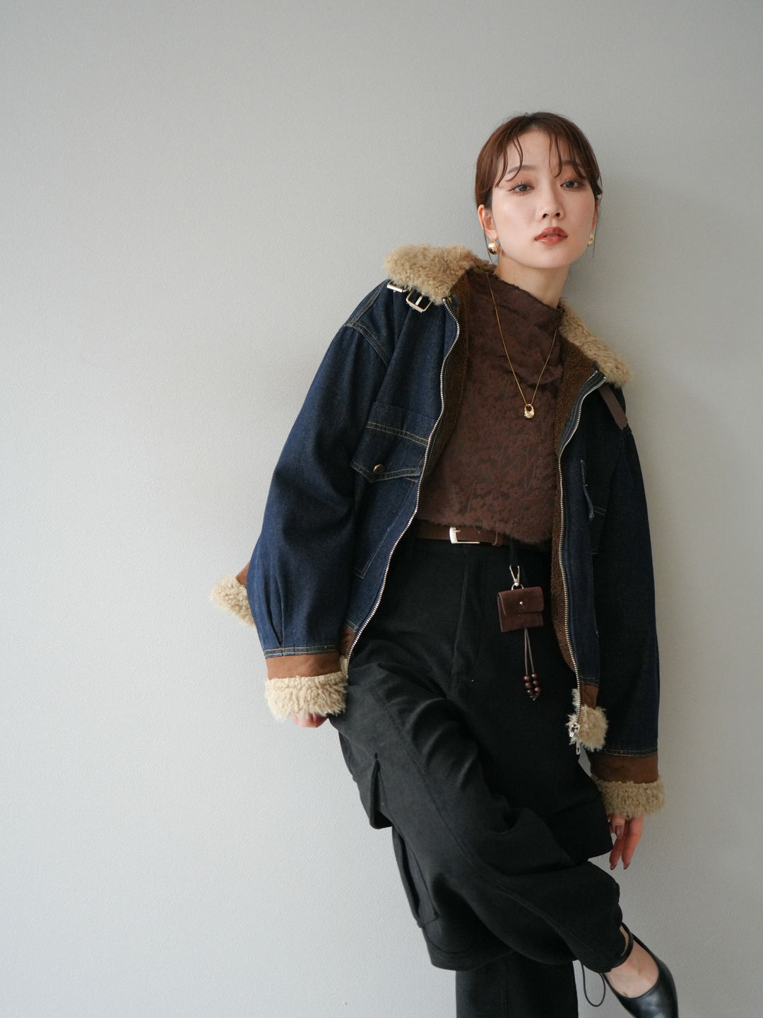 [予約]スタンドカラーファー×デニムジャケット/indigo