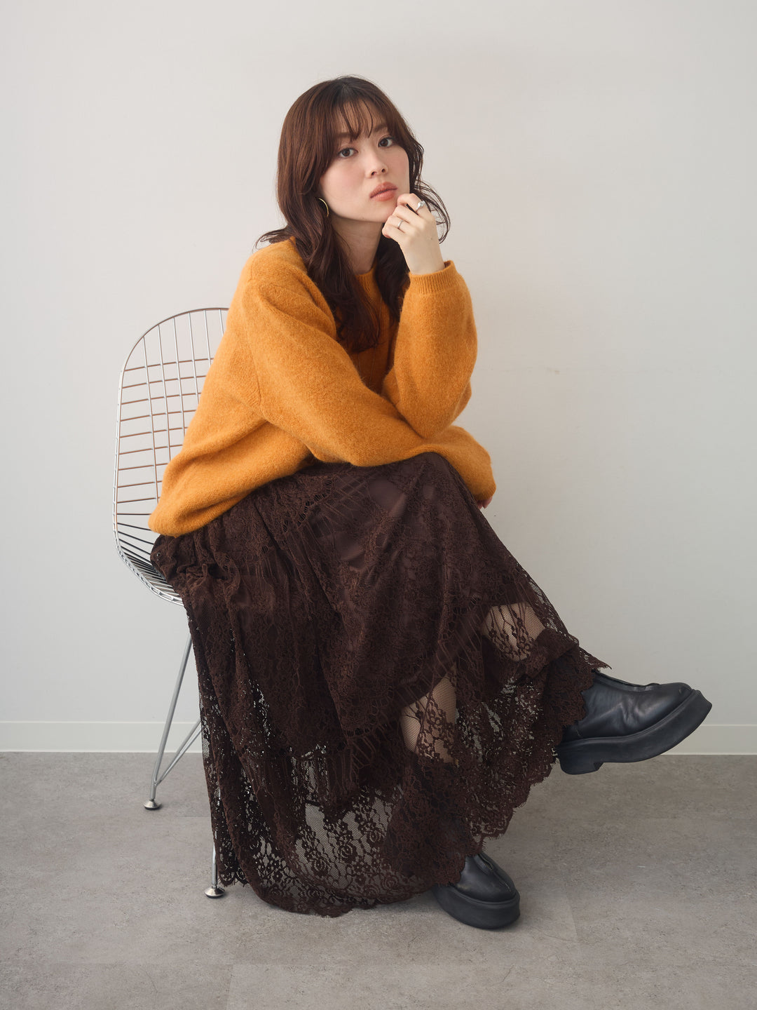 [SET]ソフトヘアリークルーネックニットトップス+選べるアクセセット(2set)