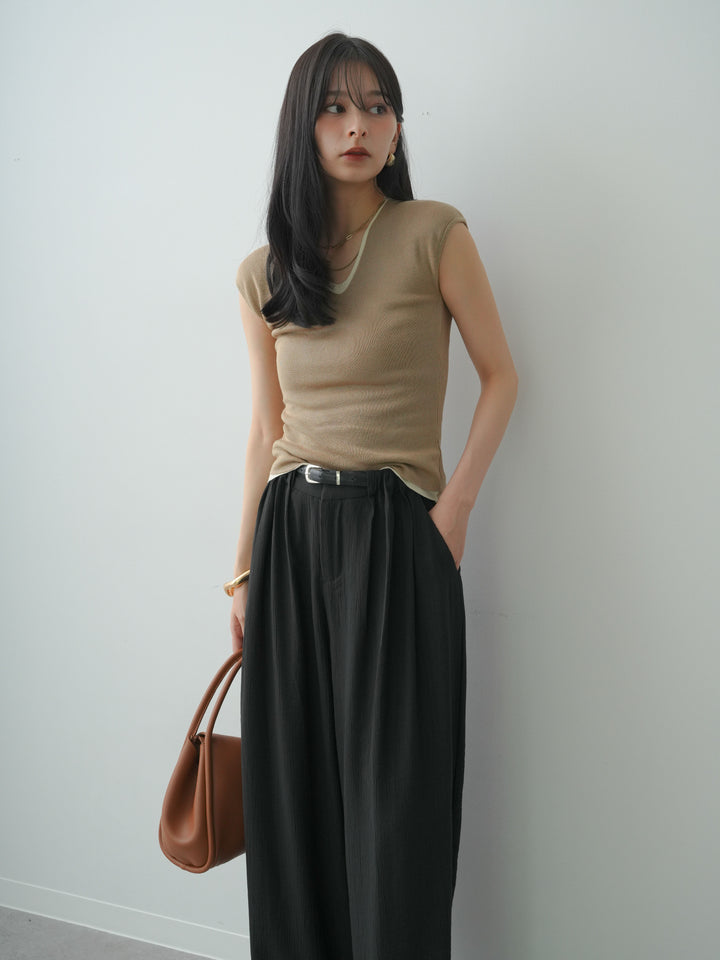 [予約]フロントレイヤードVネックニットトップス/beige
