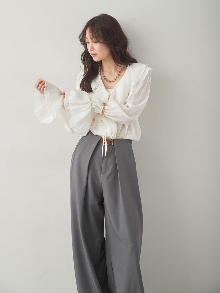 [SET]ラッフルカラーブラウス+ラッフルカラーブラウス(2set)