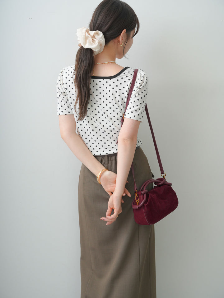 [SET]前後2wayドットバイカラーパイピングTEE+クレープデシンフラップ付きストレートスカート(2set)