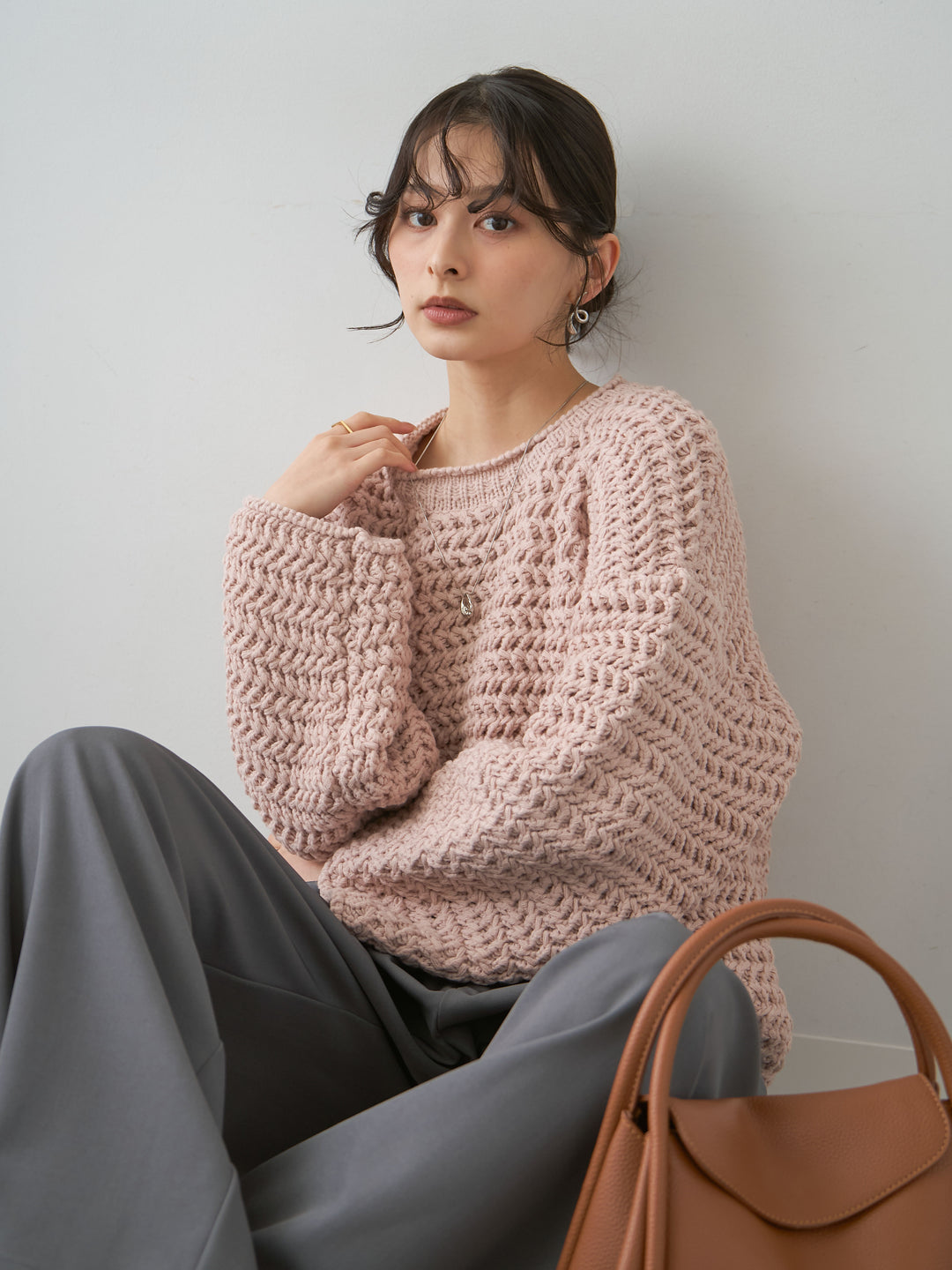[SET]立体ヘリンボーン編みニットプルオーバー+立体ヘリンボーン編みニットプルオーバー(2set)