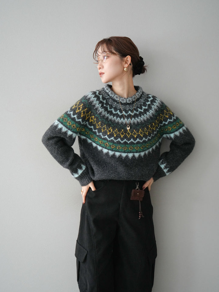 [予約]ウールタッチ求心柄オーバーニットプルオーバー/gray