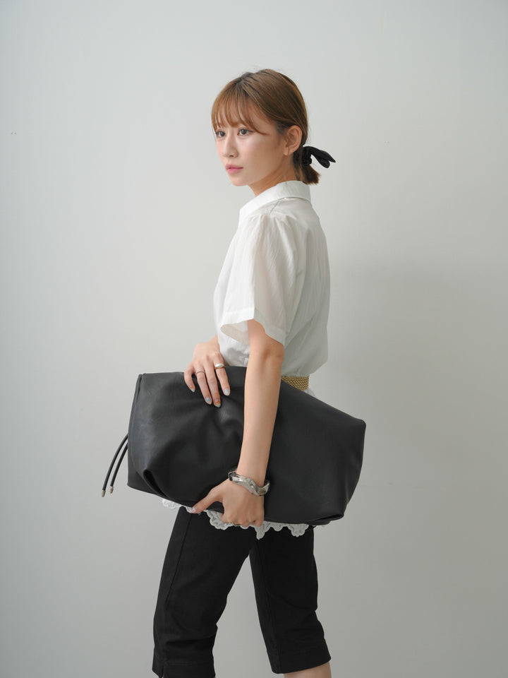 [予約]ベルト付レースドッキング半袖シャツブラウス/white