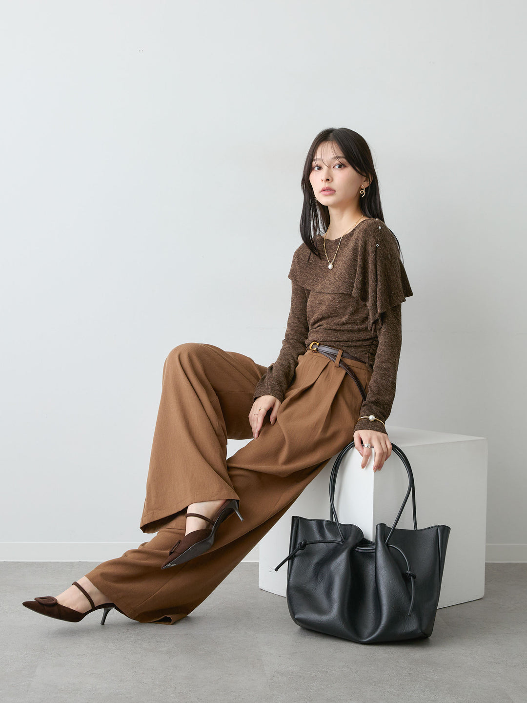 [SET]ウエストレースドレープワイドパンツ+ウエストレースドレープワイドパンツ(2set)