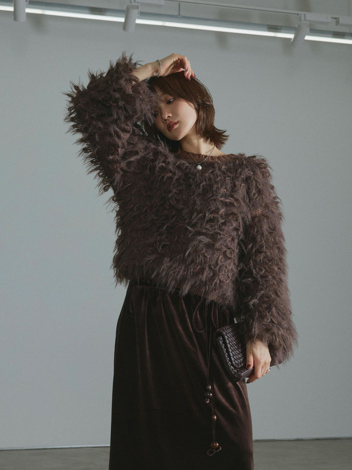 [予約]ミックスシャギーループニットプルオーバー/brown