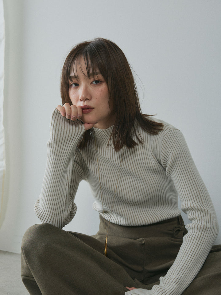 【Allure】[SET]プレーティングハイネックプルオーバー+スカーフ付ワイドパンツ(2set)