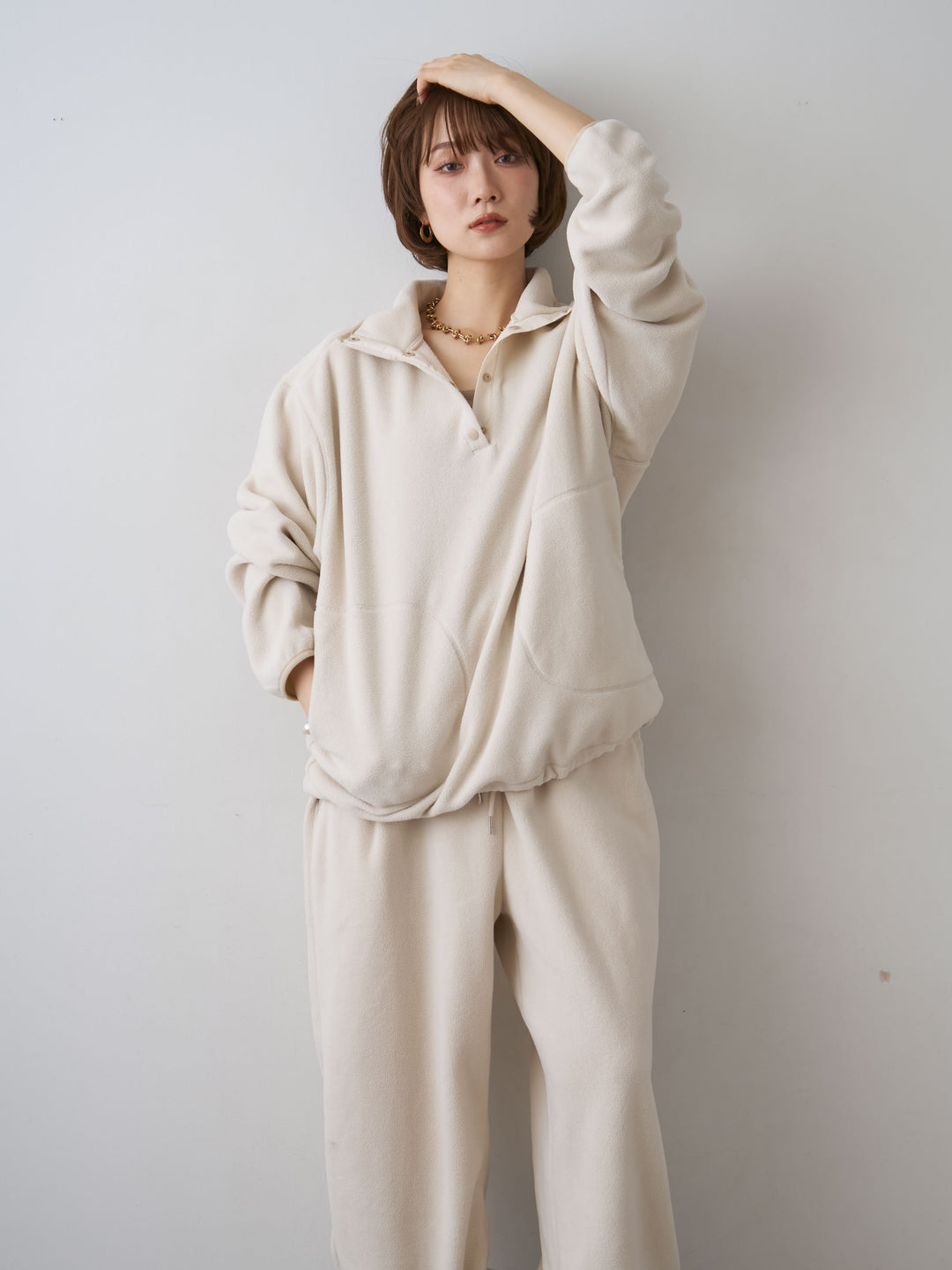 [SET]フリーススタンドプルオーバー+フリースパイピングイージーパンツ(2set)