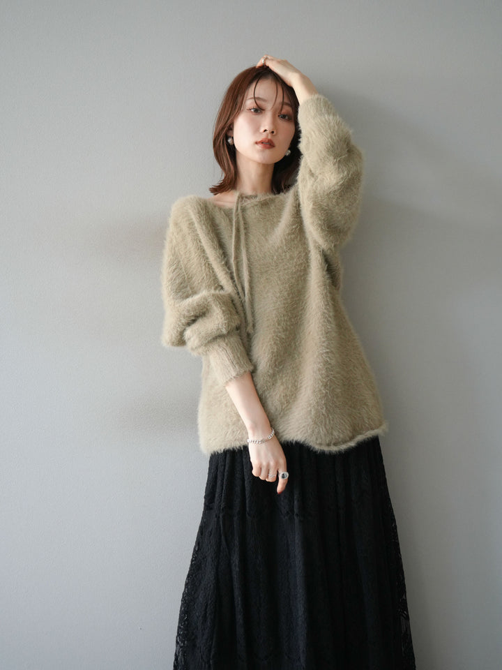 [予約]紐付きシャギーニットプルオーバー/beige