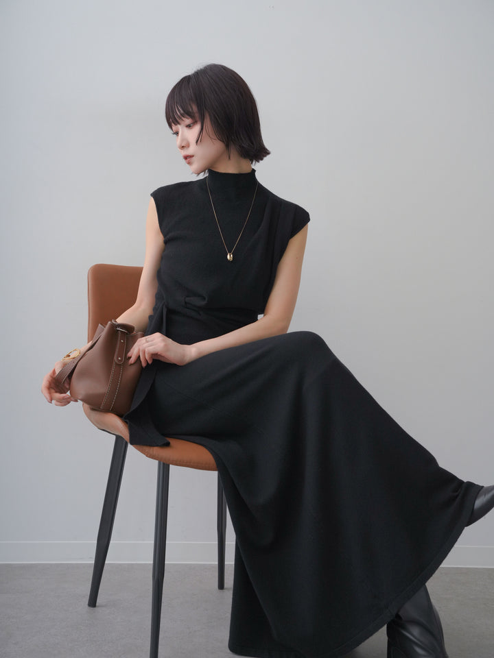 [SET]アシメドレープタイニットトップス＆フレアスカートSET UP(2SET)