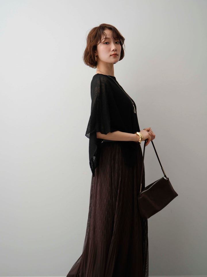 [予約]アシメケープリブノースリニットトップス/black