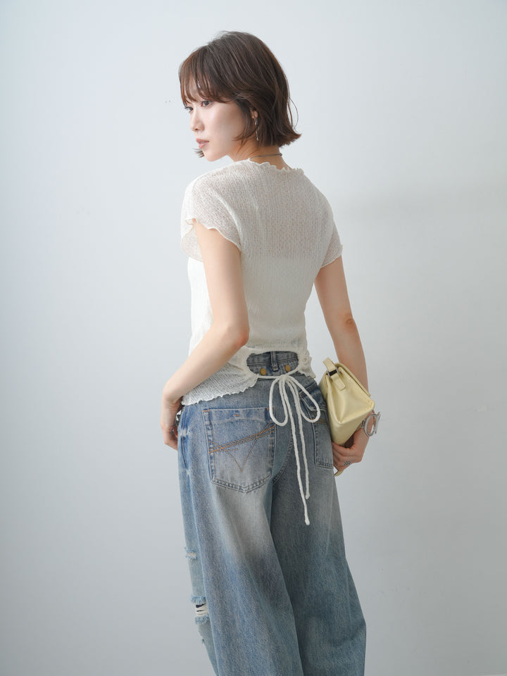 [SET]シャーリングシアーバックオープンフレンチトップス+選べるアクセセット(2set)