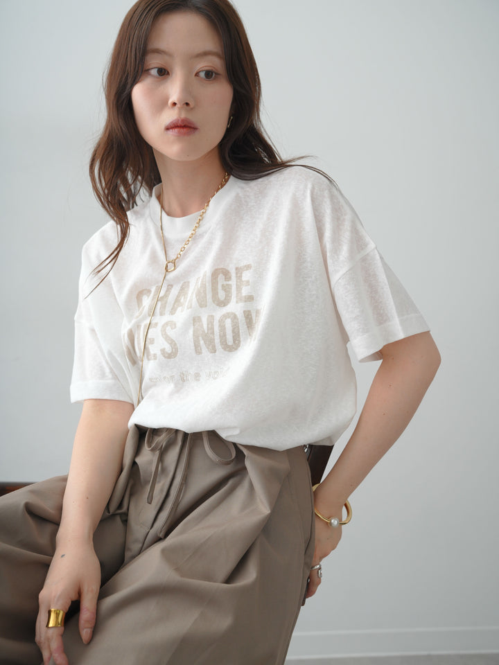 [SET]シアースラブロゴワイドTEE+ベルトループカーブタックワイドパンツ(2set)