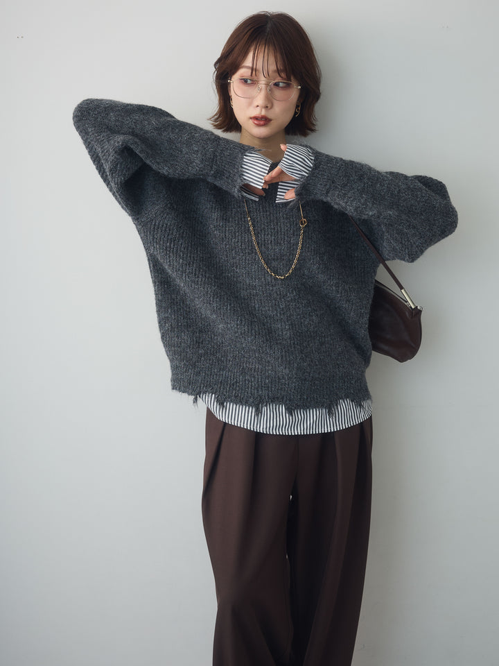[SET]シャツレイヤードデザインモヘアプルオーバー+選べるアクセセット(2set)