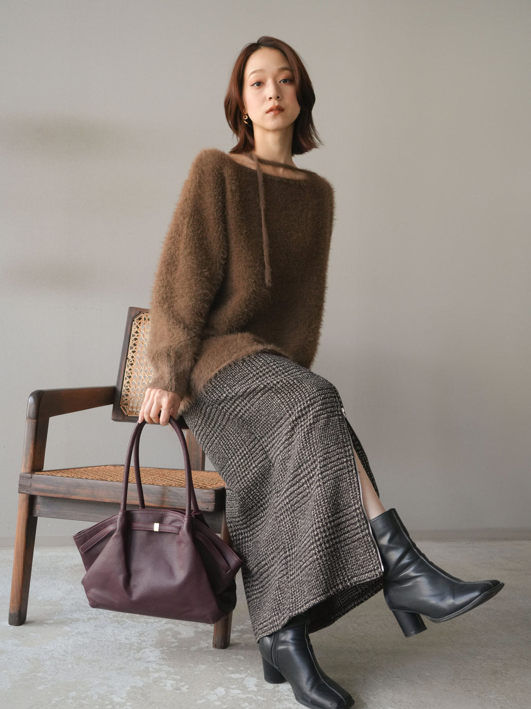 [予約]紐付きシャギーニットプルオーバー/camel