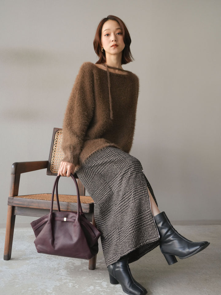 [予約]紐付きシャギーニットプルオーバー/camel