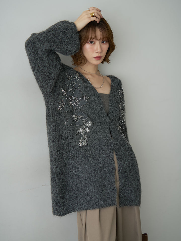 [SET]フローラルビーズニットロングカーディガン+フローラルビーズニットロングカーディガン(2set)